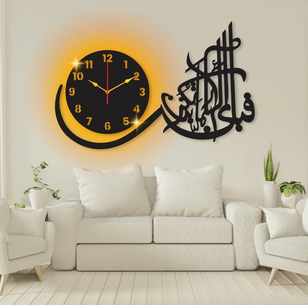 Bismilah Clock, And Butterfly Shelf,Wooden Wall Clock-3D Watch DIY Design Decoration Birds Numeral Quartz For Home Décor Living Room And Offices And For Gifts