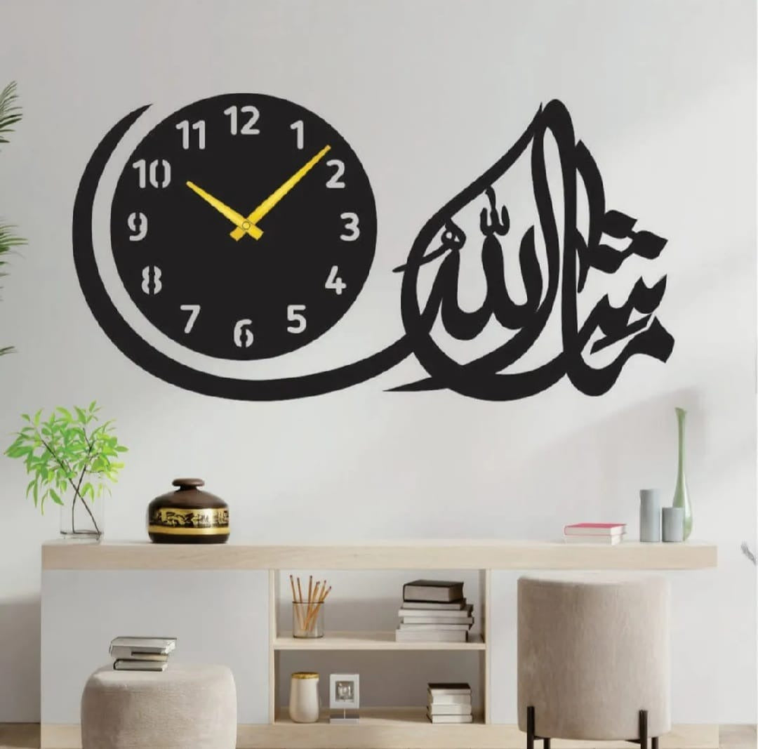 Bismilah Clock, And Butterfly Shelf,Wooden Wall Clock-3D Watch DIY Design Decoration Birds Numeral Quartz For Home Décor Living Room And Offices And For Gifts