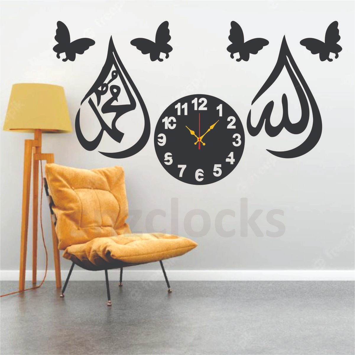 Bismilah Clock, And Butterfly Shelf,Wooden Wall Clock-3D Watch DIY Design Decoration Birds Numeral Quartz For Home Décor Living Room And Offices And For Gifts