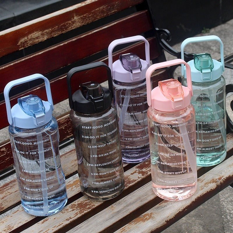 2000ml Transparent Water Bottle With Straw, Bottle Cleaning BRUSH, with 2D + 3D Strickers, Water Bottle For Girls And Female Gym With Handle, Portable WaterBottle For School, Large Capacity Leakproof Water Bottles