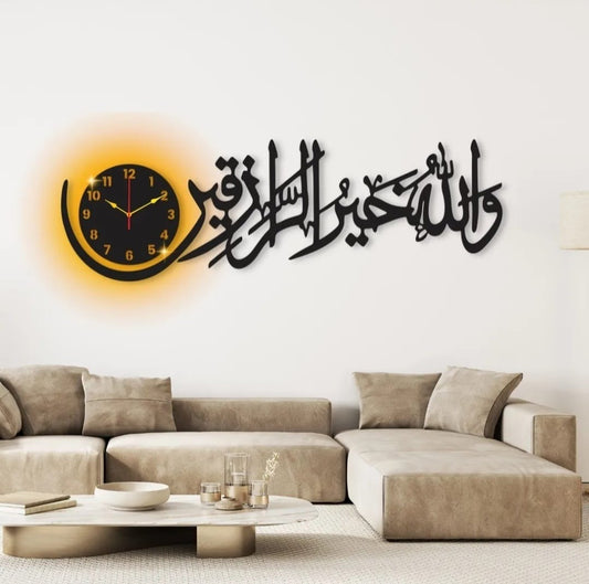 Bismilah Clock, And Butterfly Shelf,Wooden Wall Clock-3D Watch DIY Design Decoration Birds Numeral Quartz For Home Décor Living Room And Offices And For Gifts